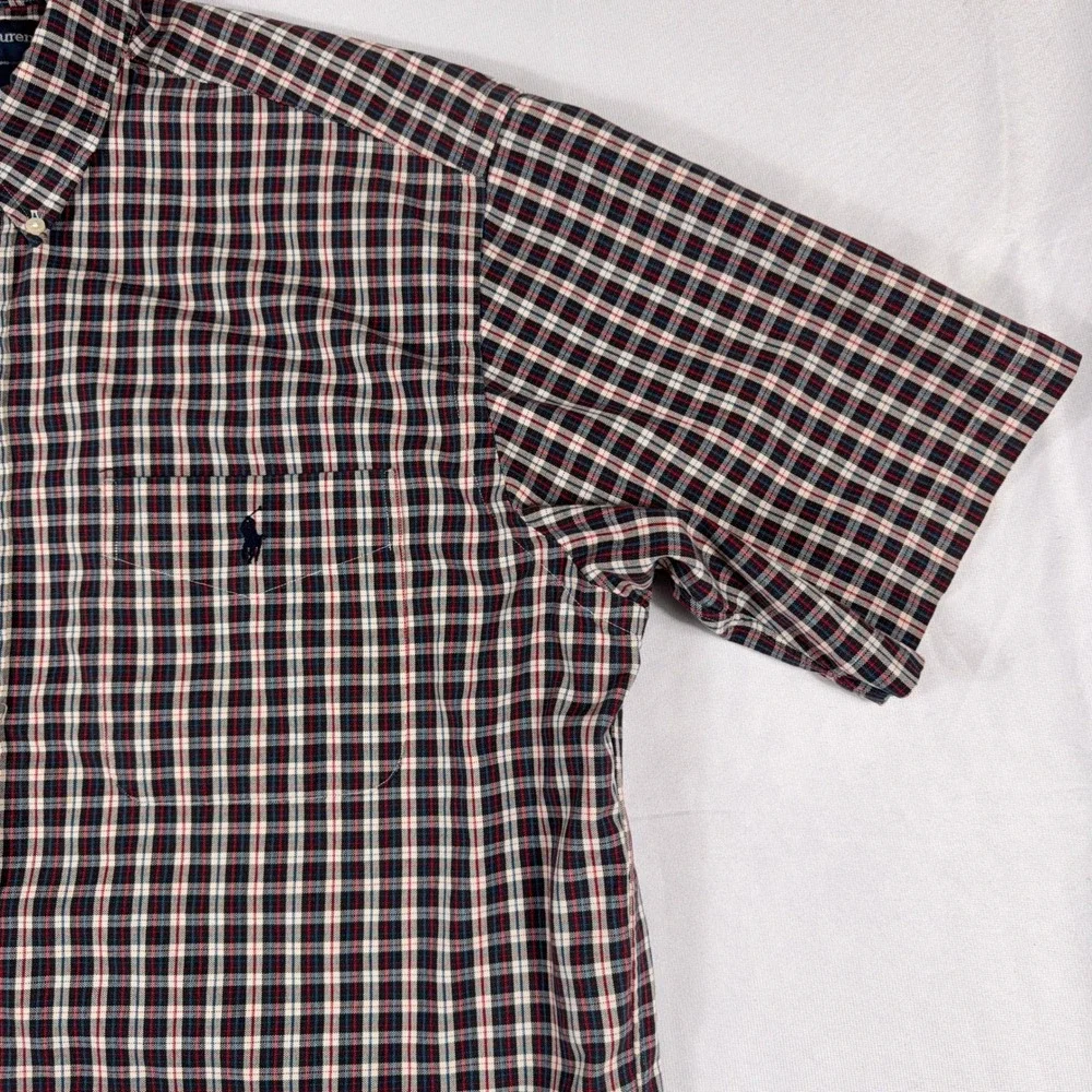 Ralph Lauren Blake Plaid‎ Button Down Short Sleeve Shirt Large Navy Red White